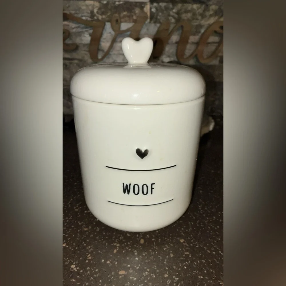 SUPER CUTE!!!!White Dog Treat Jar with 'Woof' Design🐾🐾